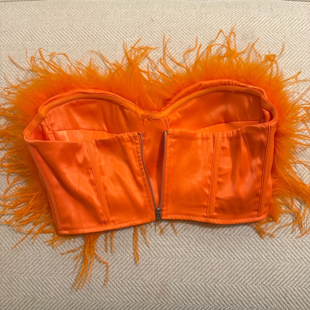 Fashion Nova Orange Feather Crop Top Size XS - Picture 5 of 8